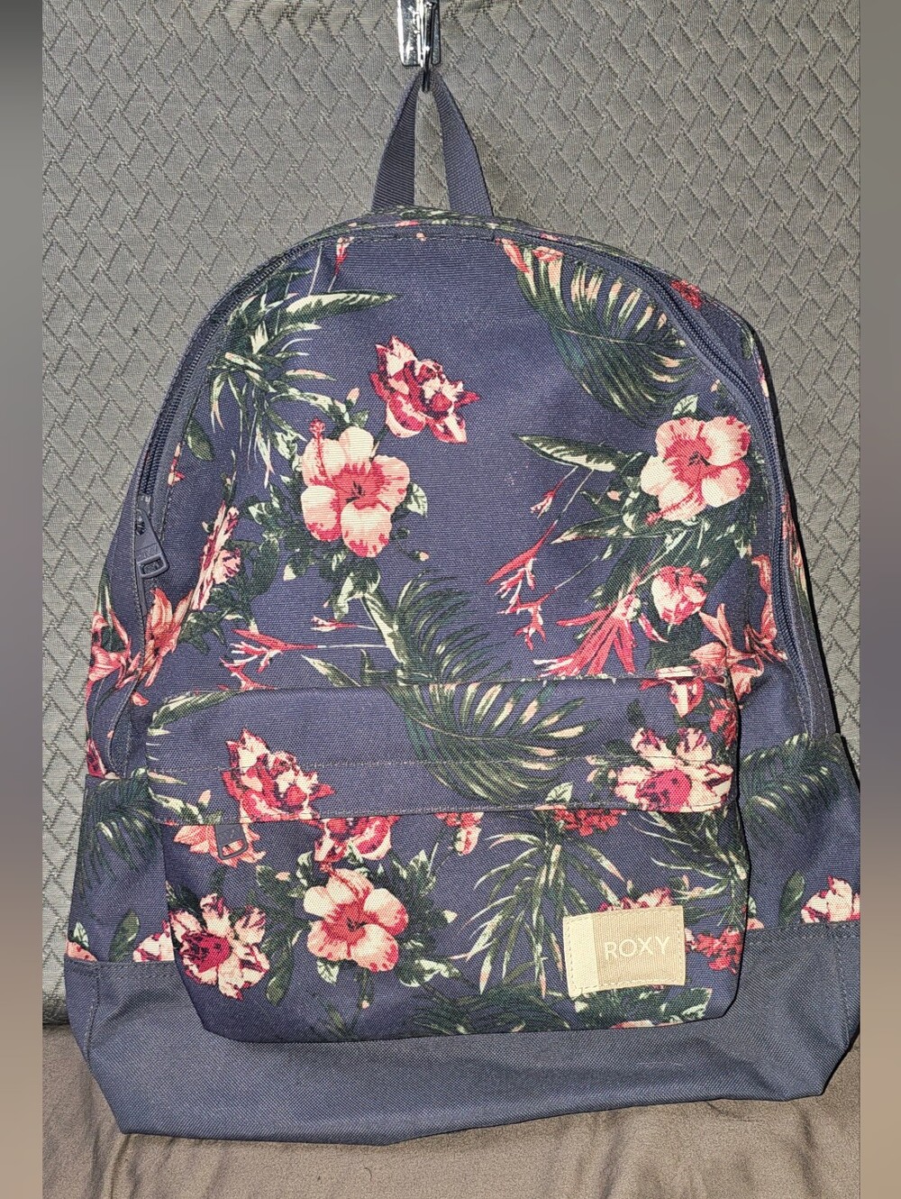 Roxy Canvas Navy Backpack with Pink Hibiscus